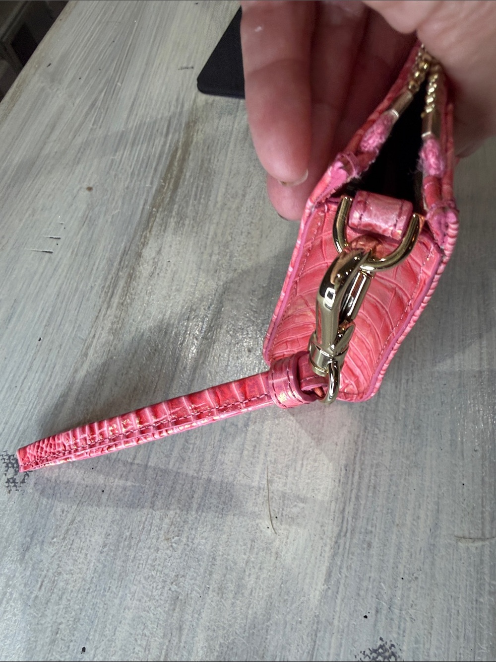Brahmin Metallic Pink Daisy Croc-Embossed Leather Wristlet with Gold Hardware - Picture 6 of 9